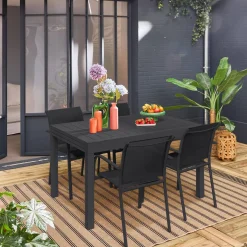 Conjunto de jardim com mesa extensível em alumínio e textilene com 8 cadeiras