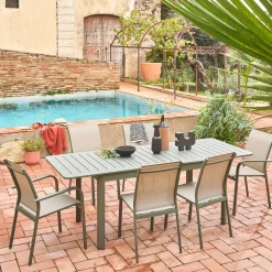 Conjunto de jardim com mesa extensível em alumínio com 4 cadeiras e 2 poltronas