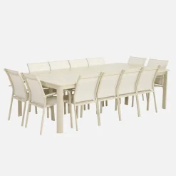 Conjunto de jardim com mesa extensível em alumínio com 12 cadeiras