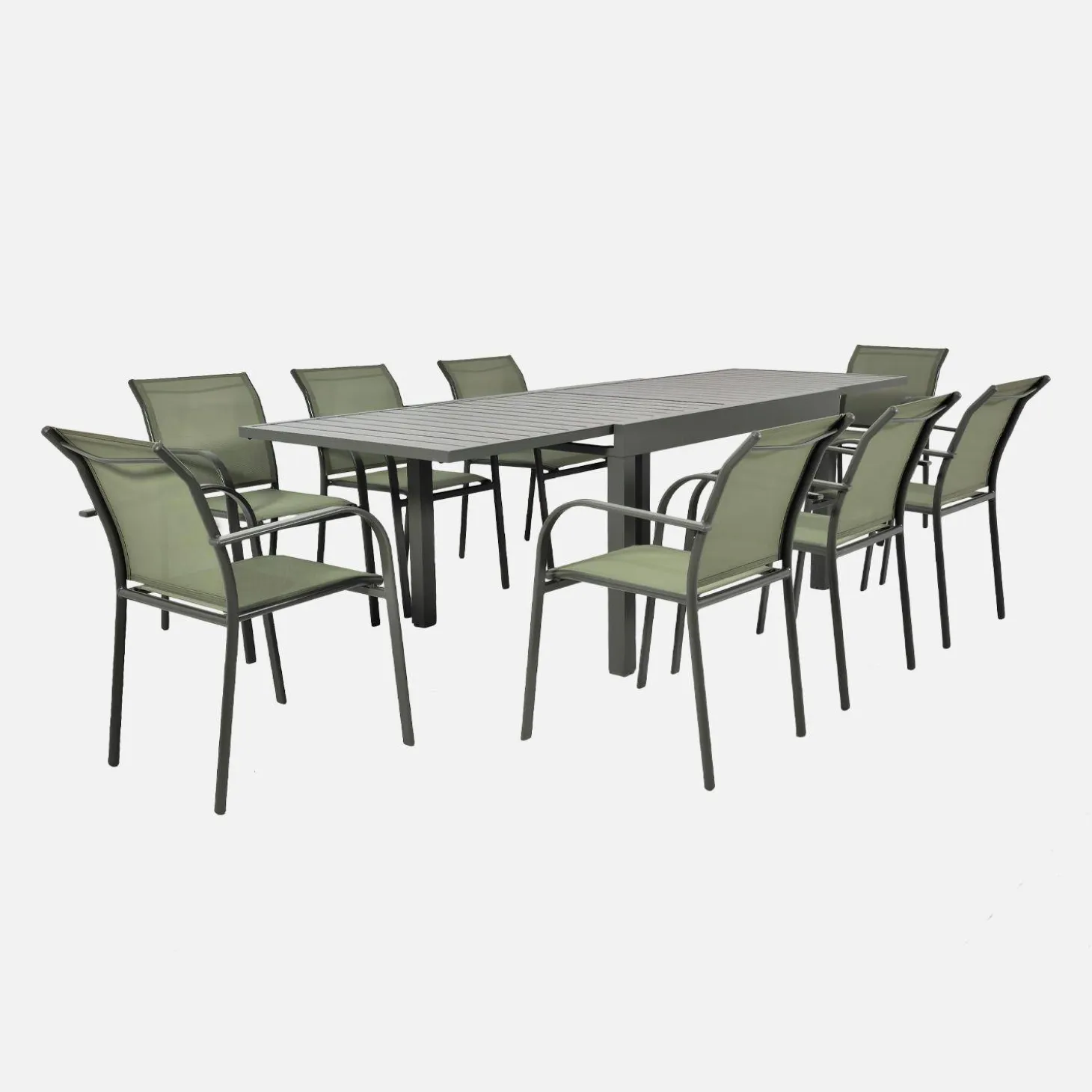 Conjunto de jardim com mesa extensível em alumínio e textilene com 8 cadeiras