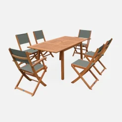 Conjunto de jardim com mesa extensível em madeira com 6 cadeiras