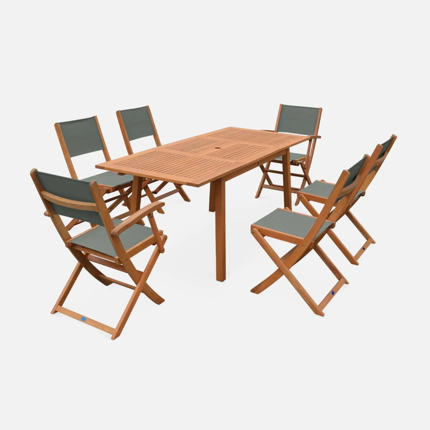 Conjunto de jardim com mesa extensível em madeira com 6 cadeiras