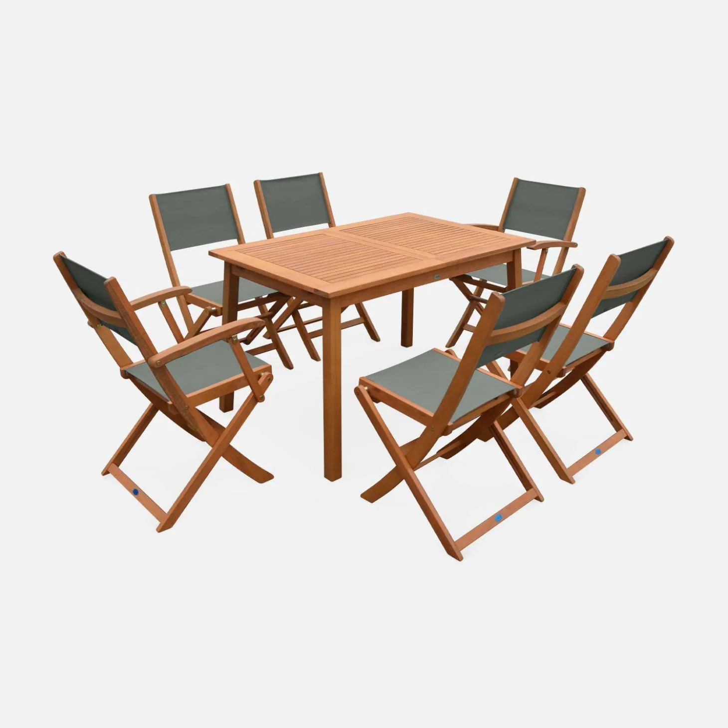 Conjunto de jardim com mesa extensível em madeira com 6 cadeiras