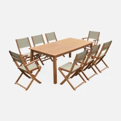 Conjunto de jardim com mesa extensível em madeira com 8 cadeiras