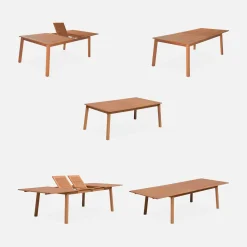 Conjunto de jardim com mesa extensível em madeira com 10 cadeiras