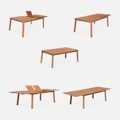 Conjunto de jardim com mesa extensível em madeira com 10 cadeiras