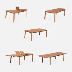 Conjunto de jardim com mesa extensível em madeira com 10 cadeiras