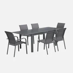 Conjunto de jardim com mesa extensível em alumínio com 4 cadeiras e 2 poltronas