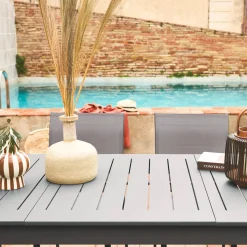 Conjunto de jardim com mesa extensível em alumínio com 4 cadeiras e 2 poltronas