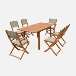 Conjunto de jardim com mesa extensível em madeira com 6 cadeiras
