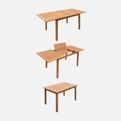 Conjunto de jardim com mesa extensível em madeira com 6 cadeiras