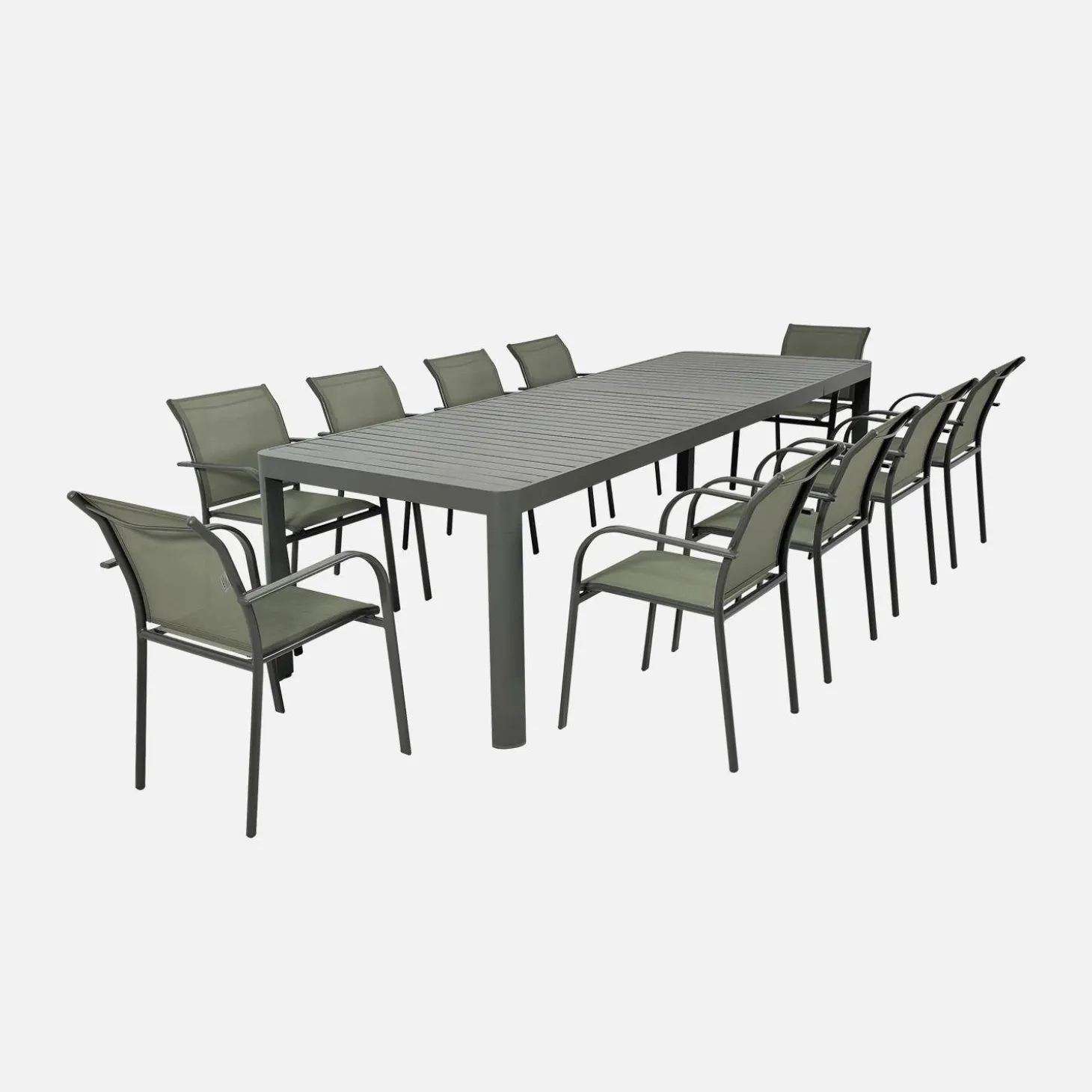 Conjunto de jardim com mesa extensível em alumínio com 10 cadeiras