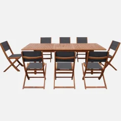 Conjunto de jardim com mesa extensível em madeira de eucalipto com 8 cadeiras