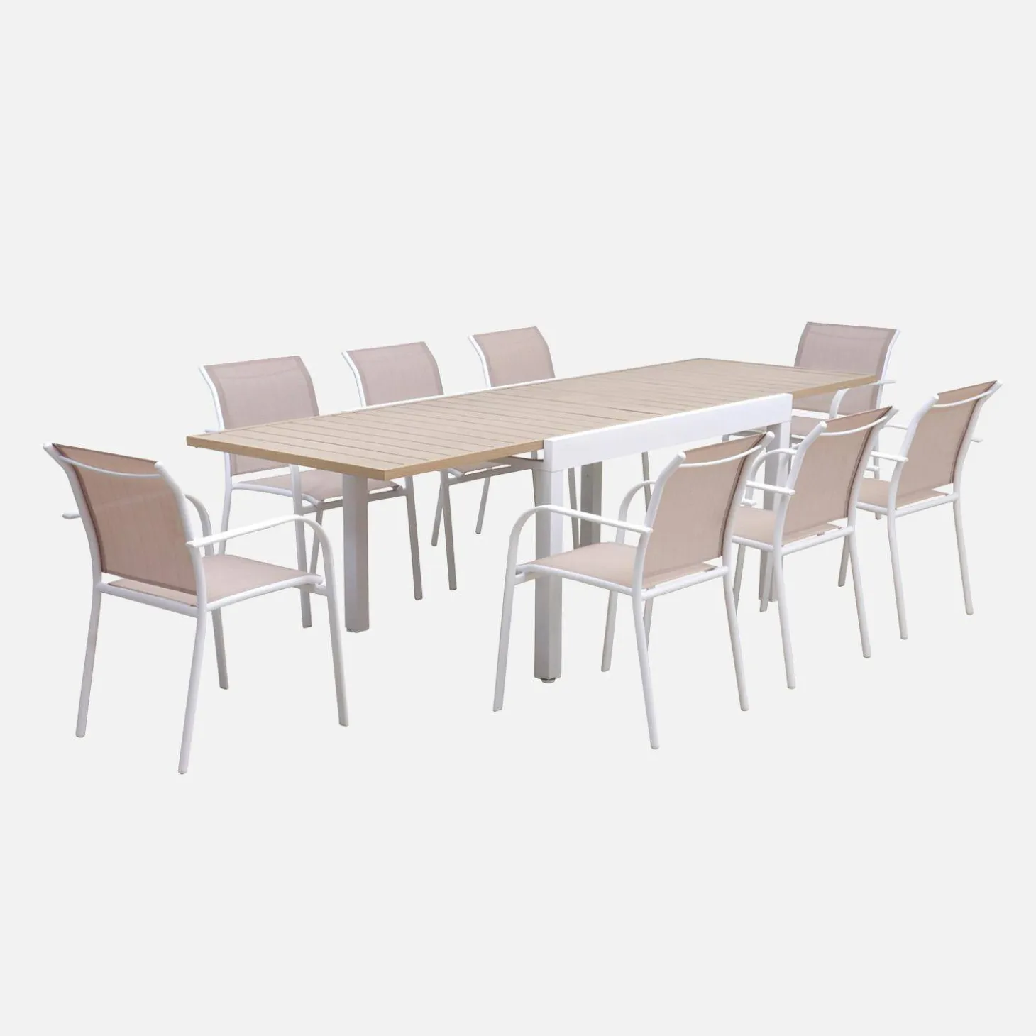 Conjunto de jardim com mesa extensível em alumínio e textilene com 8 cadeiras