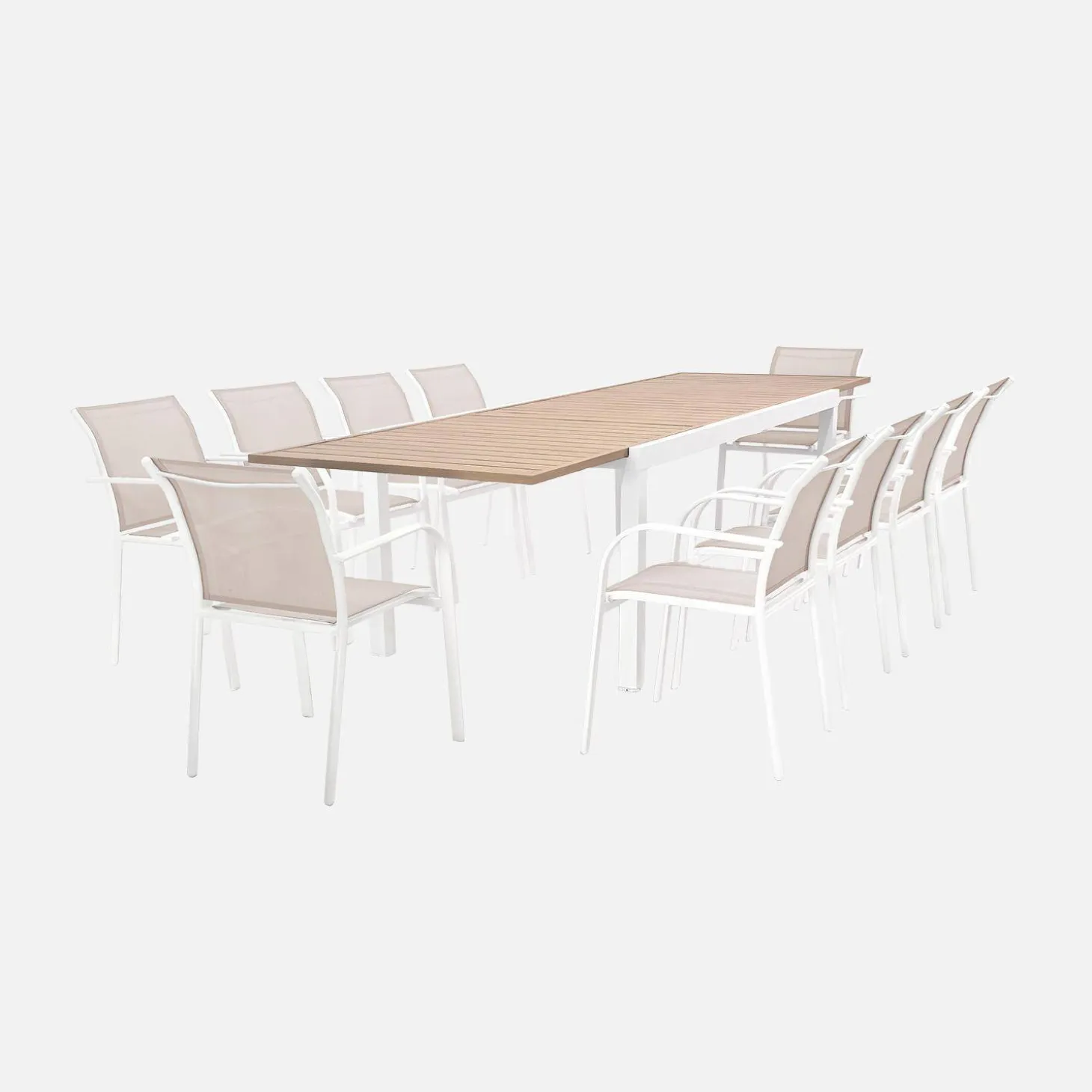Conjunto de jardim com mesa extensível em alumínio com 10 cadeiras