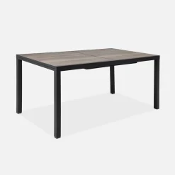 Conjunto de jardim com mesa extensível em alumínio efeito madeira com 8 cadeiras