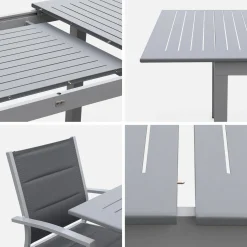 Conjunto de jardim com mesa extensível em alumínio com 6 cadeiras