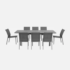 Conjunto de jardim com mesa extensível em alumínio com 8 cadeiras