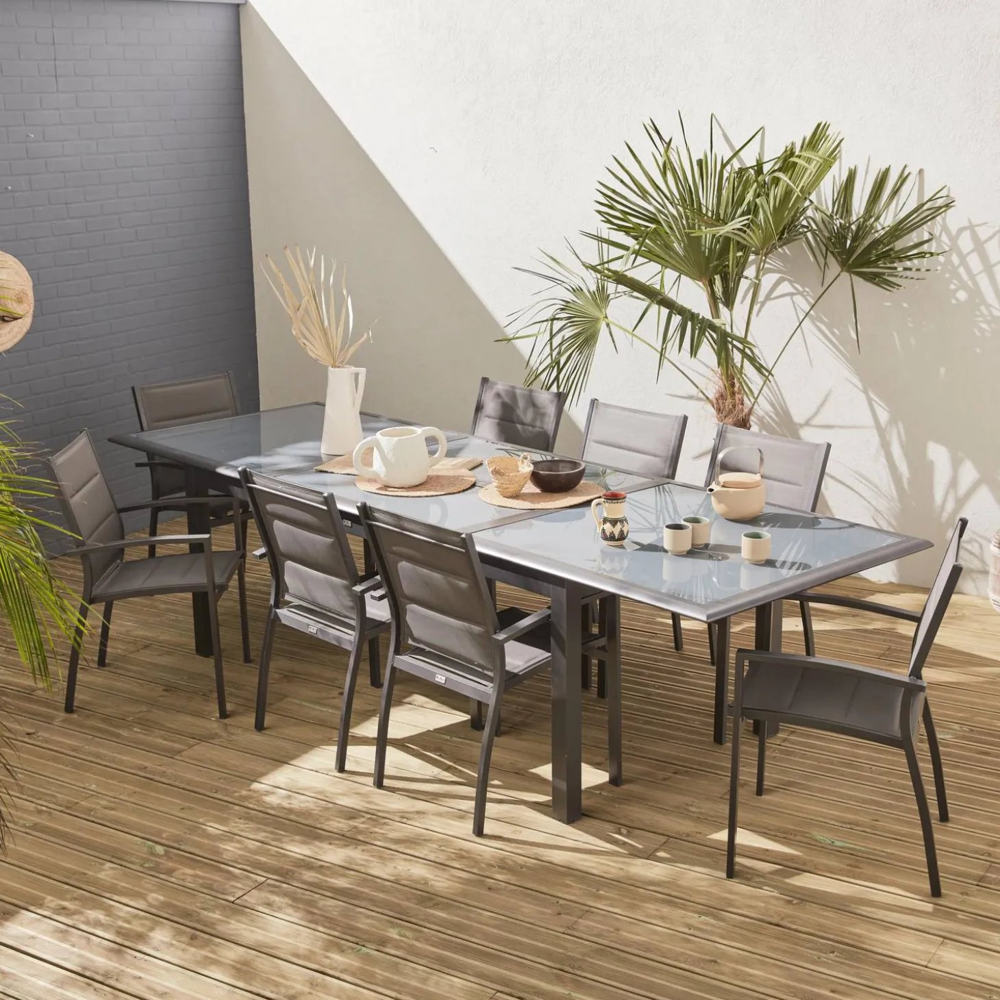 Conjunto de jardim com mesa extensível em alumínio com 8 cadeiras