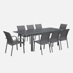 Conjunto de jardim com mesa extensível de alumínio com 6 cadeiras e 2 poltronas