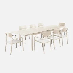 Conjunto de jardim com mesa extensível em alumínio com 8 cadeiras