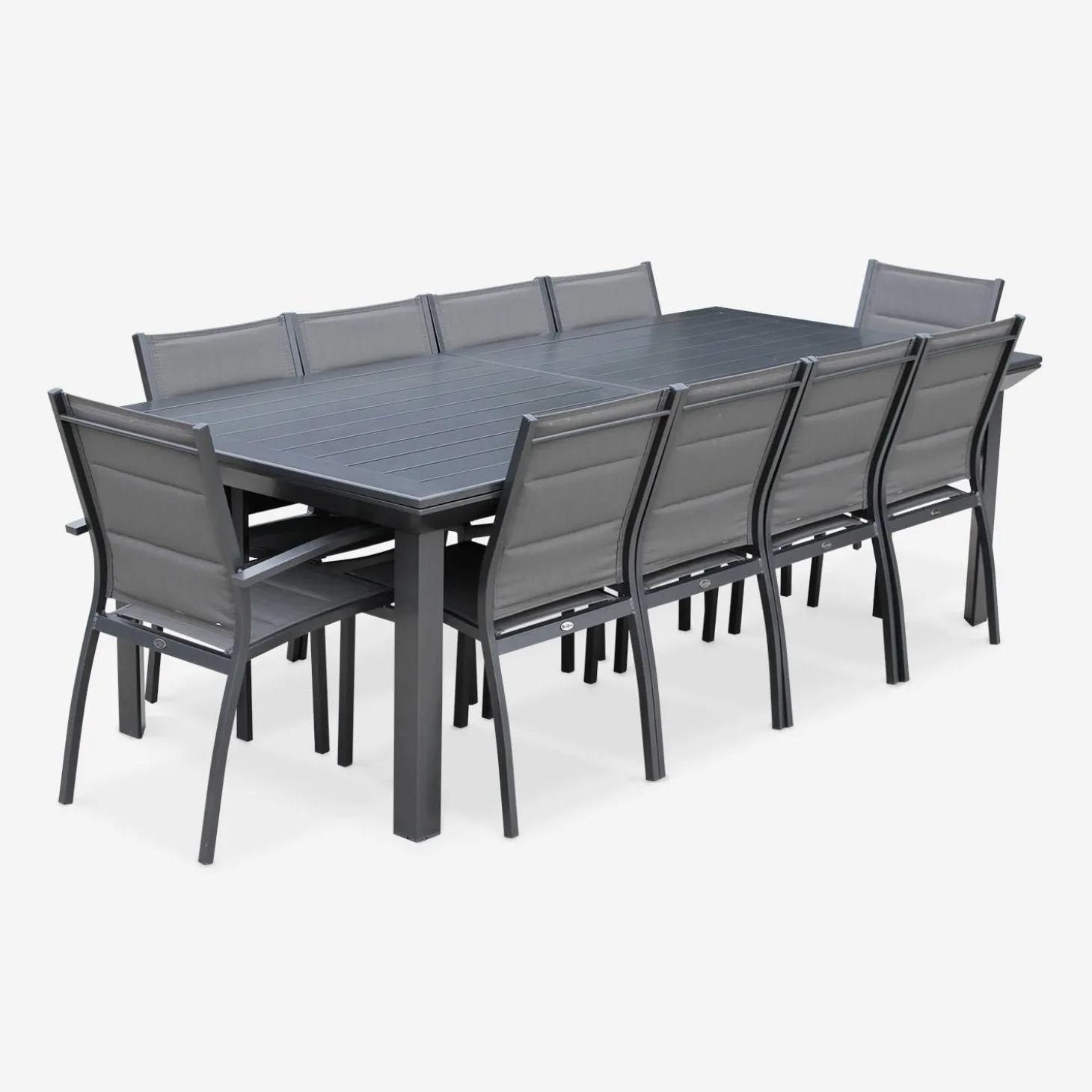 Conjunto de jardim com mesa extensível de alumínio com 10 cadeiras
