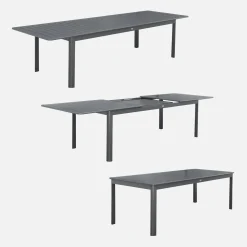 Conjunto de jardim com mesa extensível de alumínio com 8 cadeiras e 2 poltronas