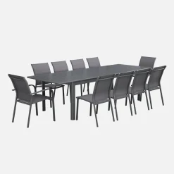 Conjunto de jardim com mesa extensível de alumínio com 8 cadeiras e 2 poltronas
