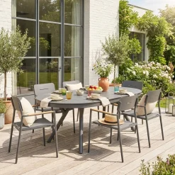 Conjunto de jardim com mesa oval extensível em alumínio com 6 cadeiras