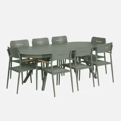 Conjunto de jardim com mesa oval extensível em alumínio com 8 cadeiras