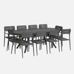 Conjunto de jardim com mesa oval extensível em alumínio com 10 cadeiras