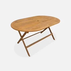 Conjunto de jardim com mesa oval dobrável em madeira com 6 cadeiras