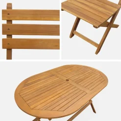 Conjunto de jardim com mesa oval dobrável em madeira com 6 cadeiras