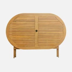 Conjunto de jardim com mesa oval dobrável em madeira com 6 cadeiras