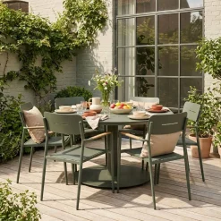 Conjunto de jardim com mesa redonda em alumínio com 6 cadeiras