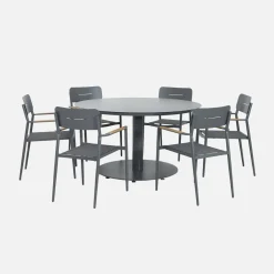 Conjunto de jardim com mesa redonda em alumínio com 6 cadeiras