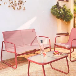 Conjunto de jardim com sofá em aço, 4 lugares