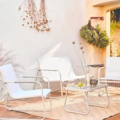 Conjunto de jardim com sofá em aço, 4 lugares