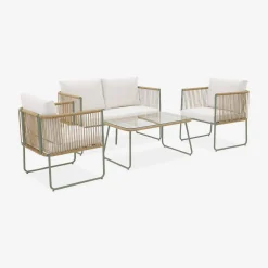Conjunto de jardim com sofá em corda e aço galvanizado, 4 lugares