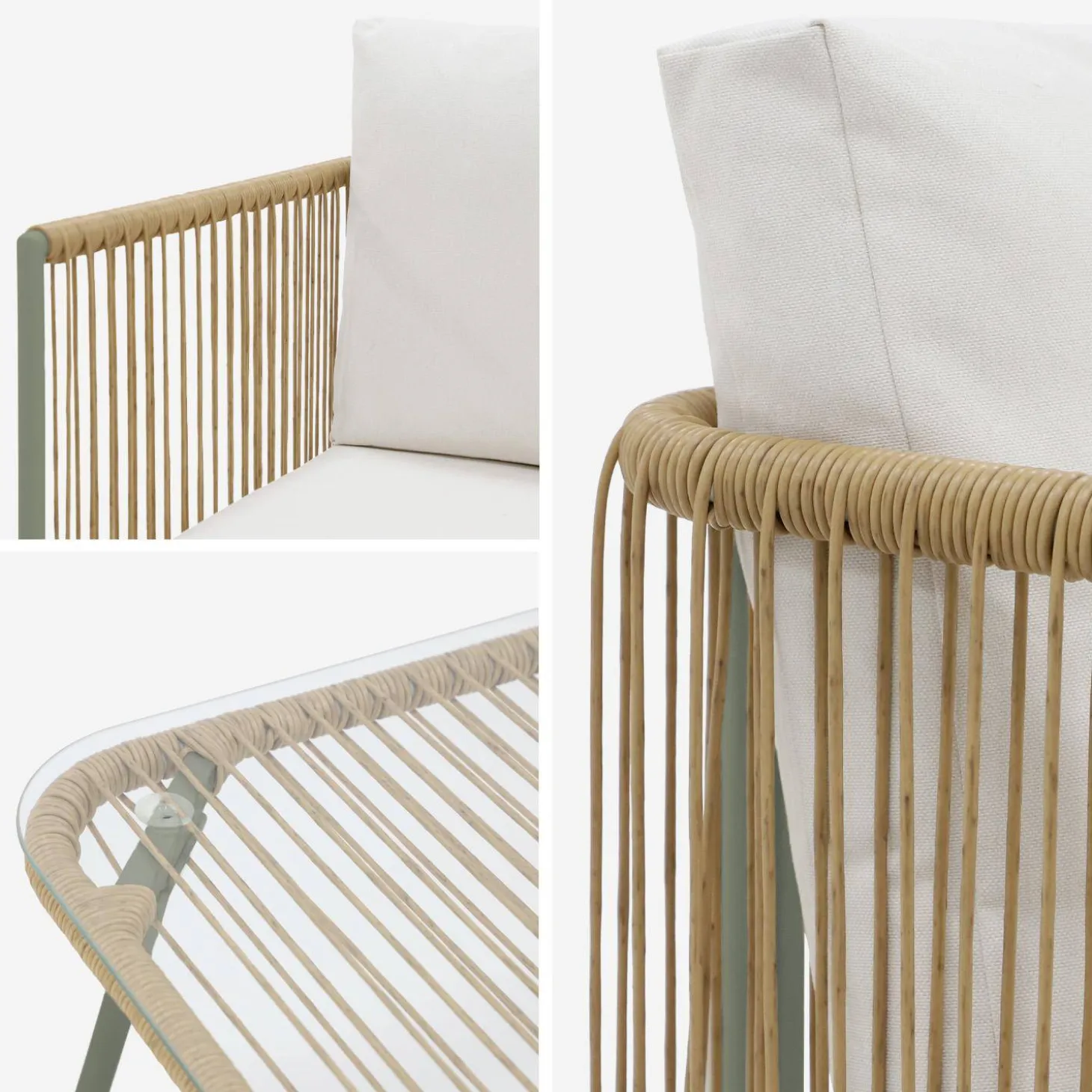 Conjunto de jardim com sofá em corda e aço galvanizado, 4 lugares