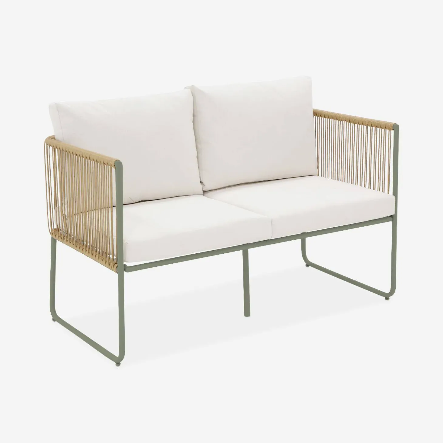 Conjunto de jardim com sofá em corda e aço galvanizado, 4 lugares