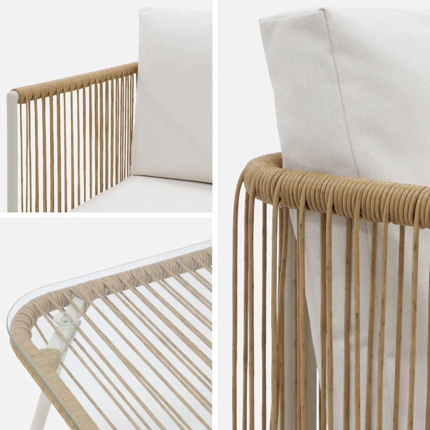 Conjunto de jardim com sofá em corda e aço galvanizado, 4 lugares