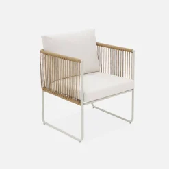 Conjunto de jardim com sofá em corda e aço galvanizado, 4 lugares