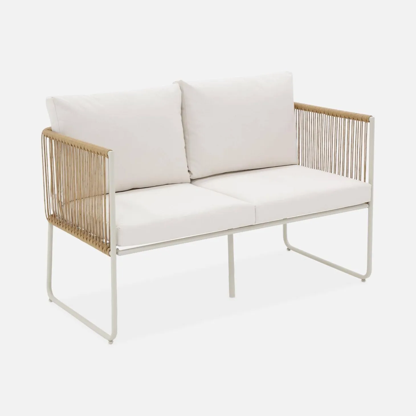 Conjunto de jardim com sofá em corda e aço galvanizado, 4 lugares