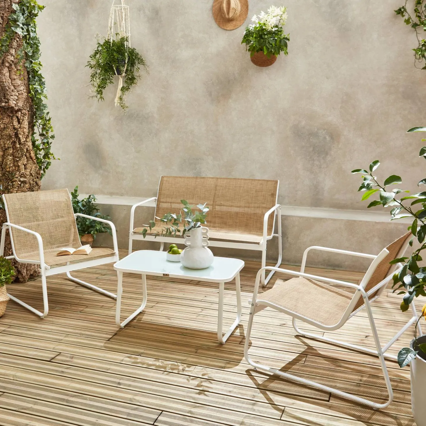 Conjunto de jardim com sofá em metal, 4 lugares