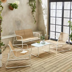 Conjunto de jardim com sofá em metal, 4 lugares