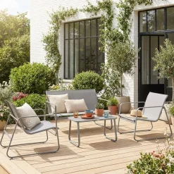 Conjunto de jardim com sofá em metal, 4 lugares