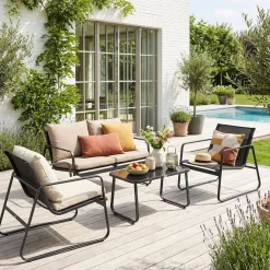 Conjunto de jardim com sofá em metal, 4 lugares