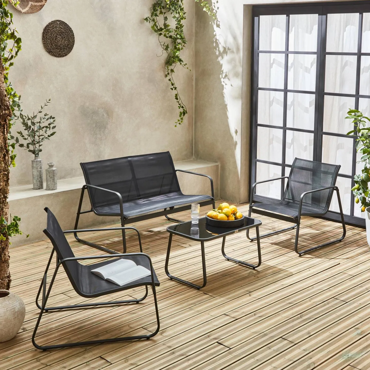 Conjunto de jardim com sofá em metal, 4 lugares