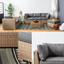 Conjunto de jardim com sofá em resina entrançada, 5 lugares